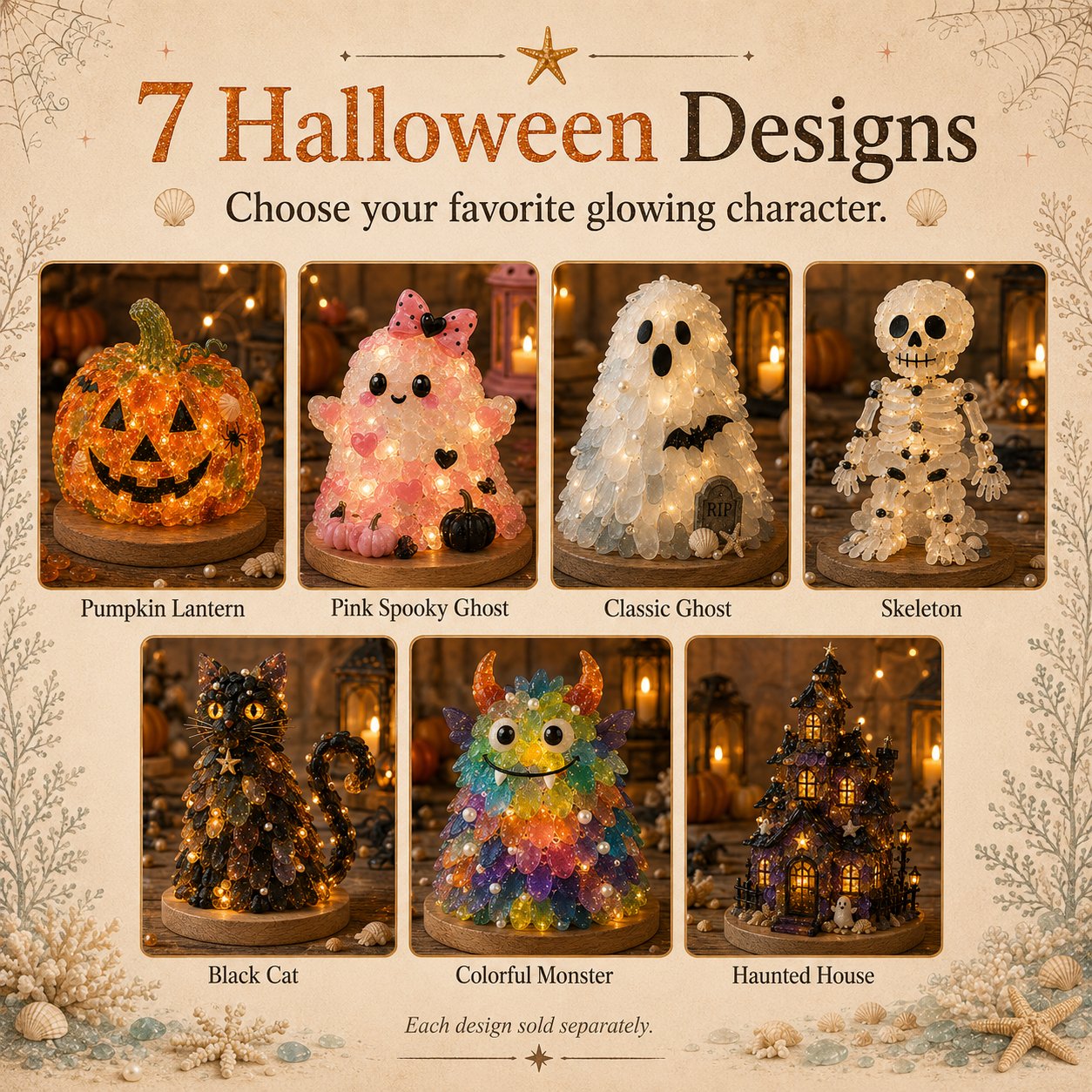 🔥😍 Last Day 49% OFF – 🎃 Beginner-Friendly DIY Lighted Sea Glass Halloween Character Kit Collection | Complete Kit with Sea Glass Pieces, LED Lights & Step-by-Step Guide Included 💕