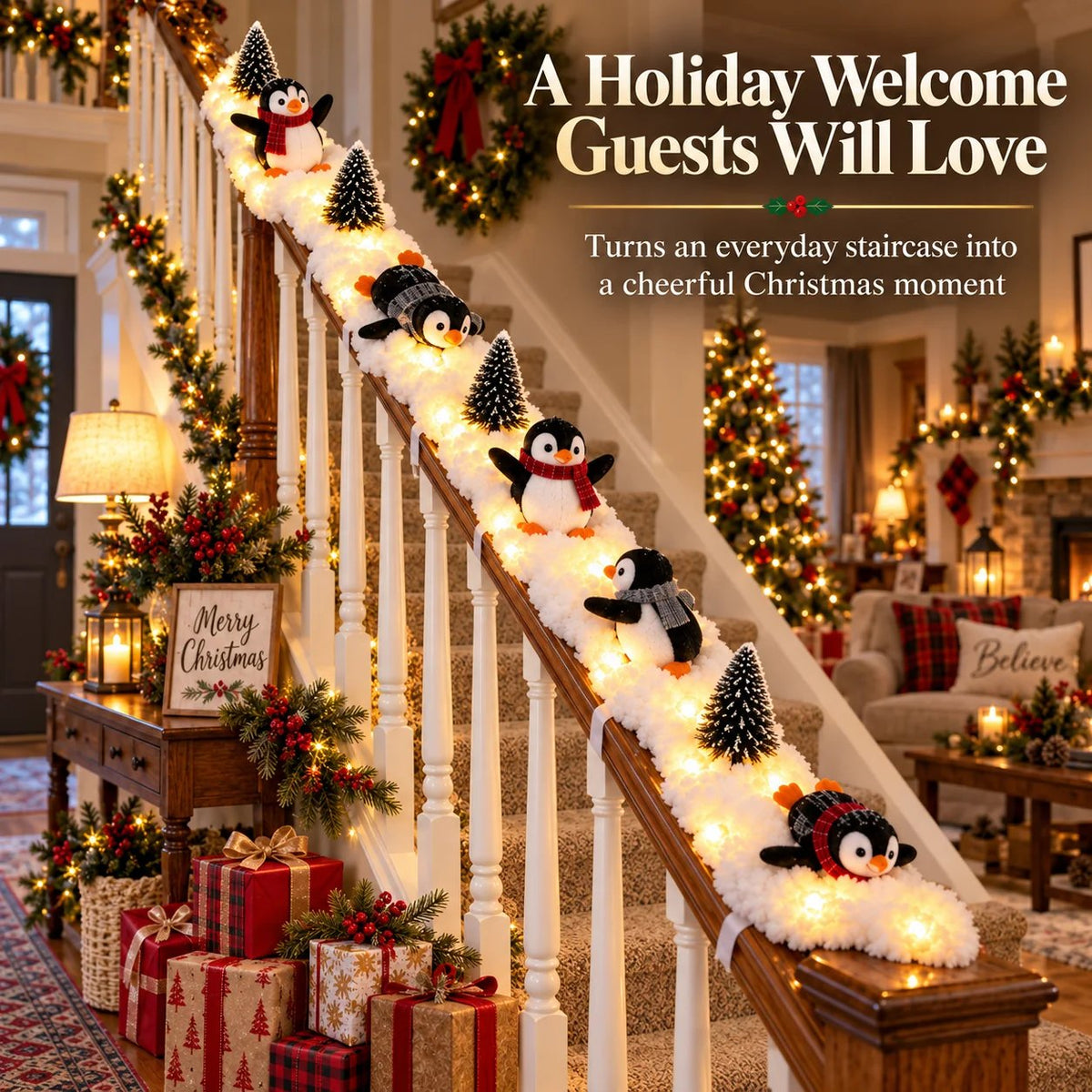 🔥Buy 2 Get 20% OFF🔥Playful Penguin Snowy Stair Railing Decor