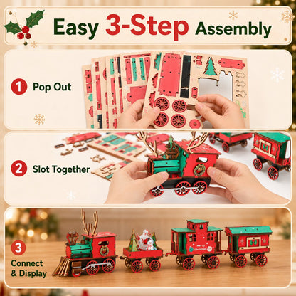 🎄LAST DAY 50% OFF – DIY Christmas Wooden Train Set 3D Assembly Puzzle Kit🚂