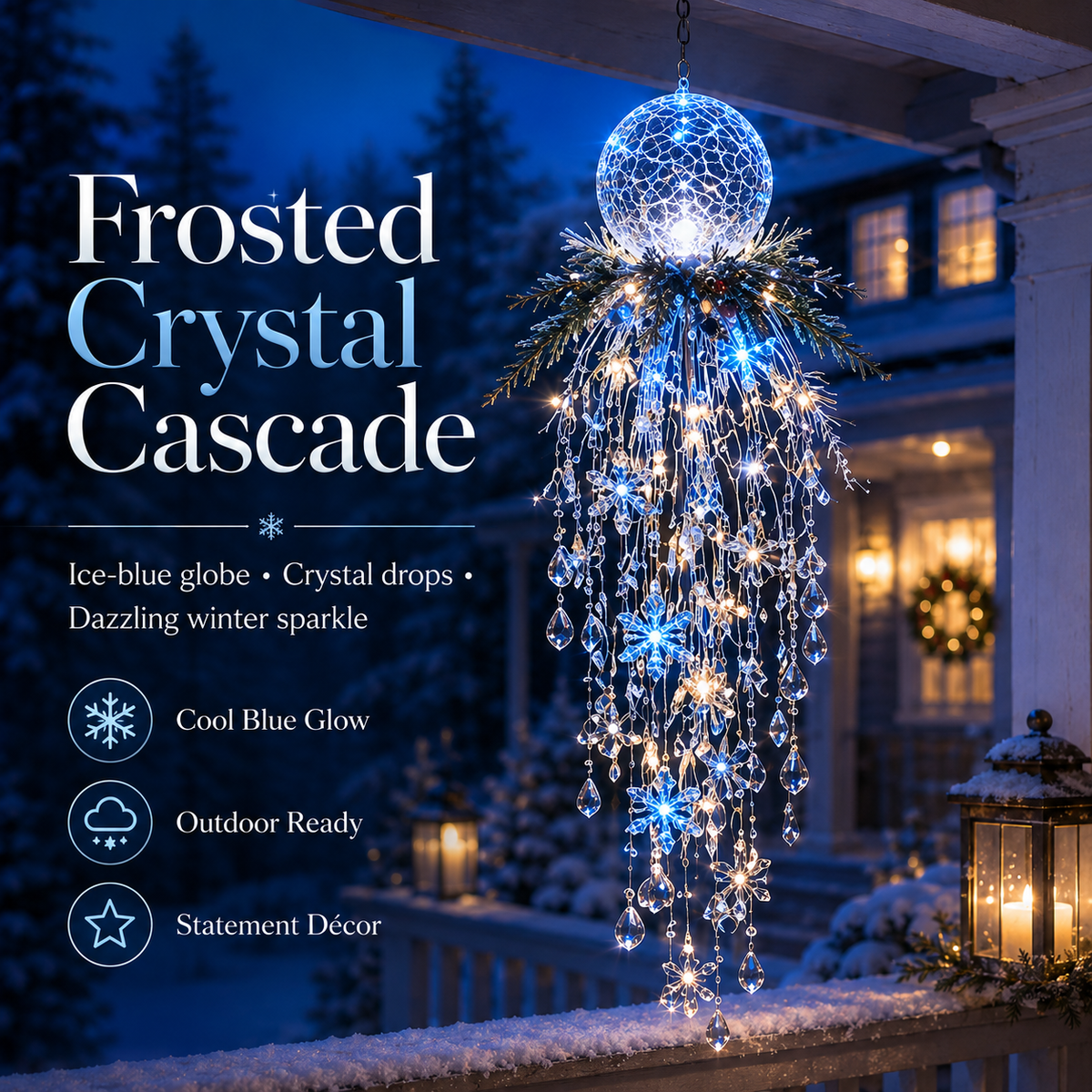 Crystal Cascade Christmas Light™ – Hanging Snowflake & Crystal LED Porch Décor ✨❄️