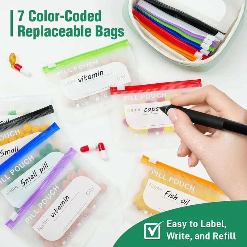 💊 A8 Waterproof Pill Organizer – 14 Large Zippered Pouches for A8 Binder
