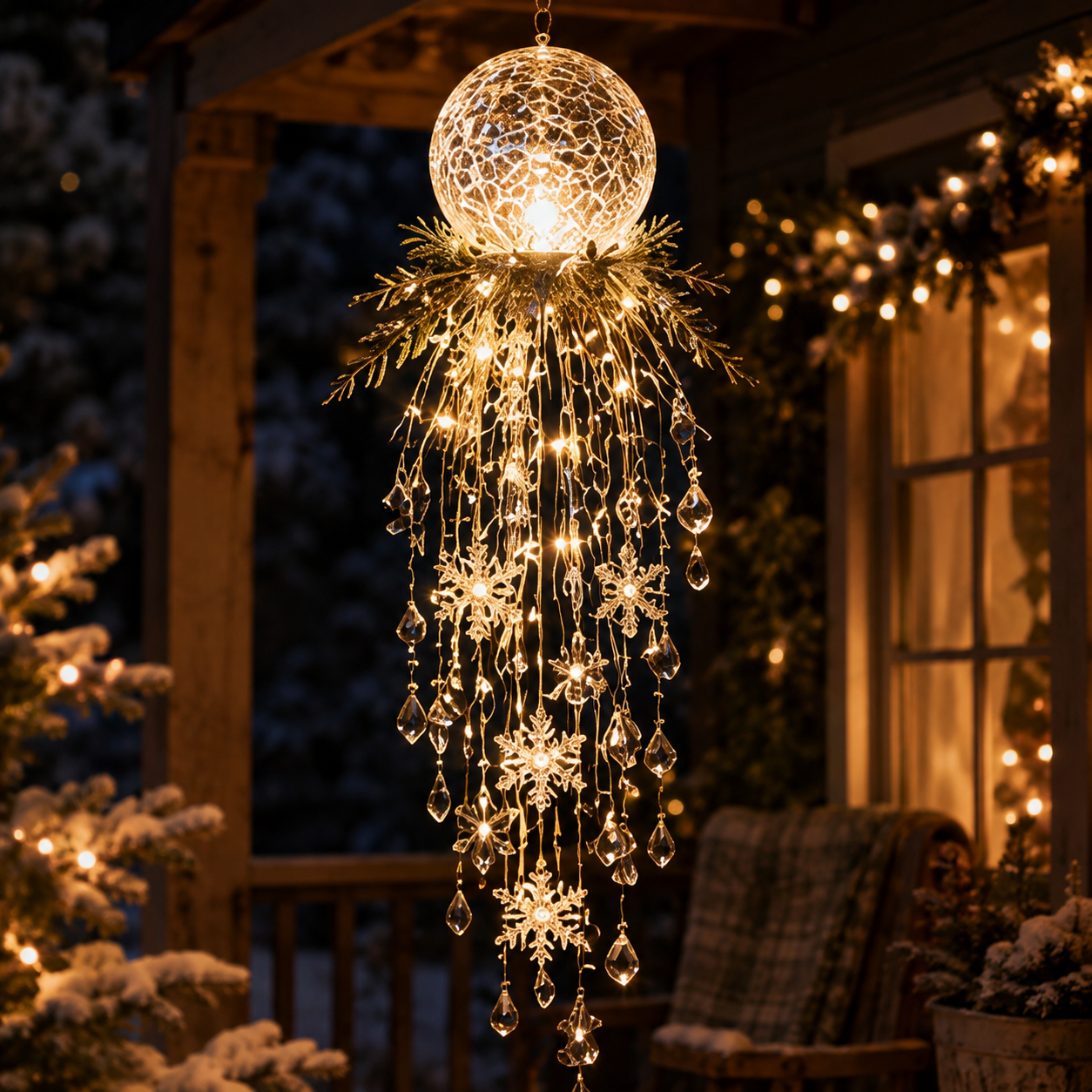 Crystal Cascade Christmas Light™ – Hanging Snowflake & Crystal LED Porch Décor ✨❄️