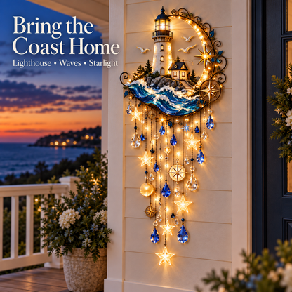 🌊 Lighthouse Starlight Cascade™ – Lighted Coastal Wall Decor