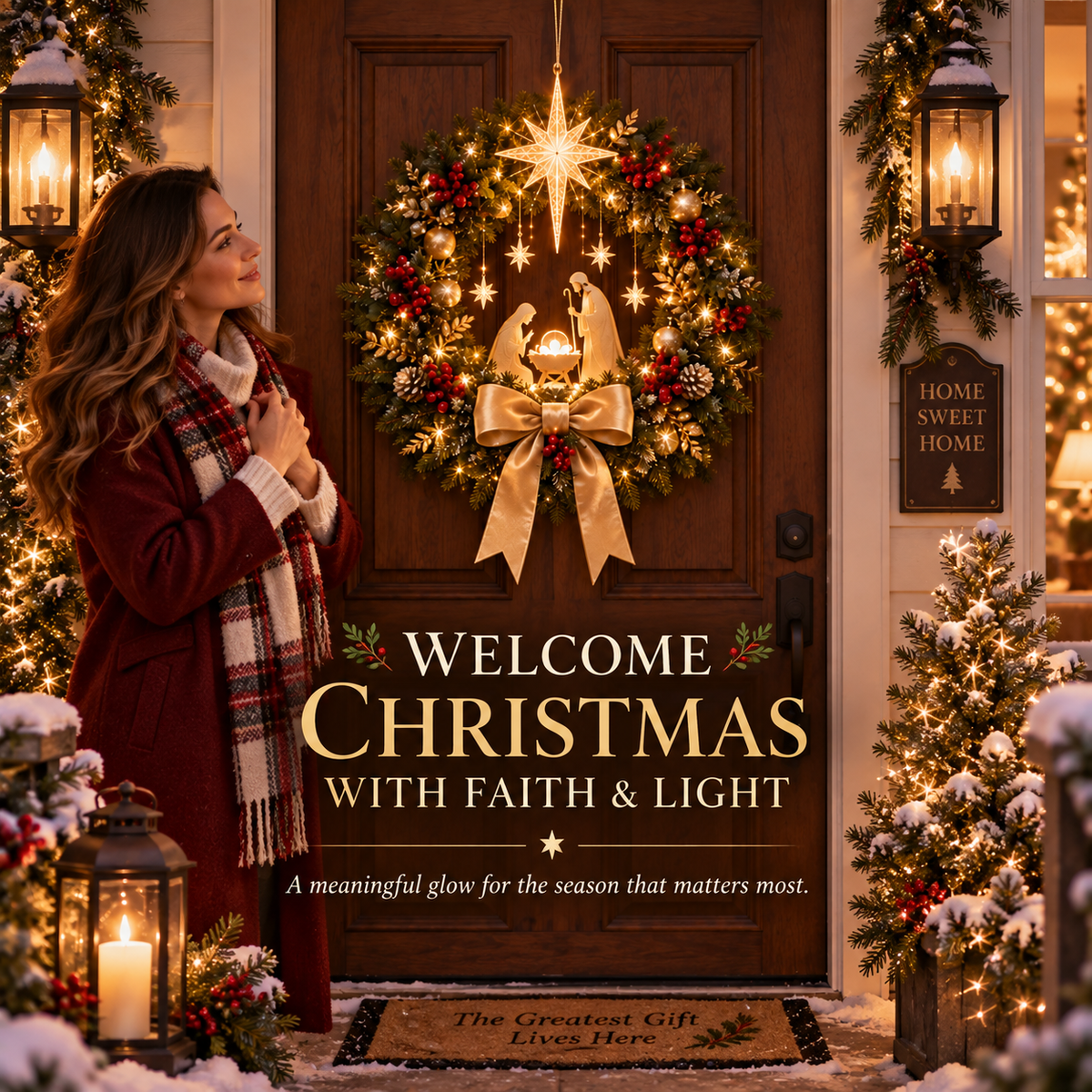 ✨LAST DAY 50% OFF✨ Lighted Nativity Christmas Wreath – Bethlehem Star Front Door Decor🎄