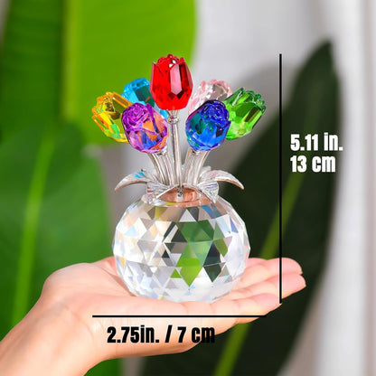 🏆Valentine's Day Hot Sale 49% OFF❤️ Crystal Colorful Rose Flower Collectible Figurine with Vase