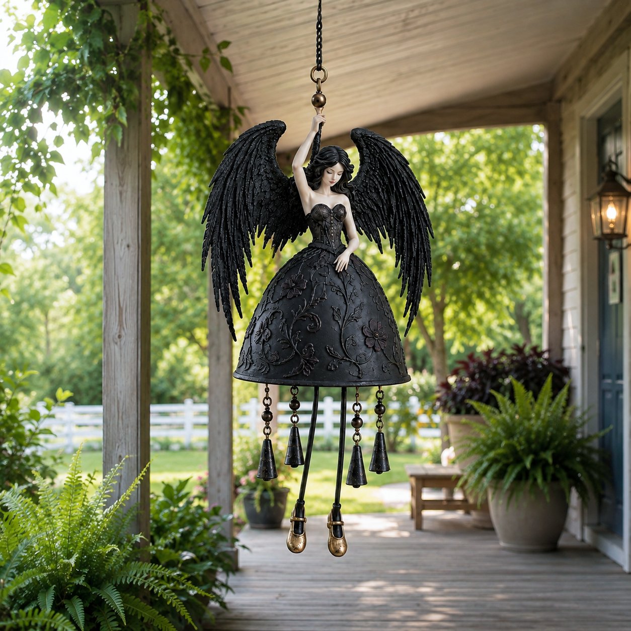 🖤 Dark Angel Gothic Wind Chime – Enchanting Outdoor Garden Hanging Decor