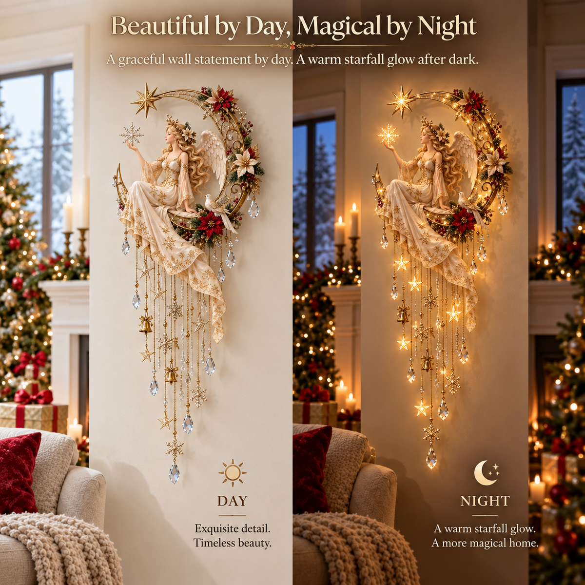 🔥 Last Day 50% OFF –Angel’s Moonlit Starfall™ – Lighted Christmas Angel Wall Decor