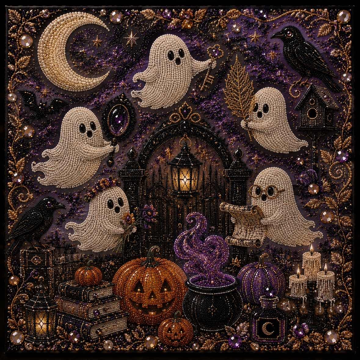 👻 Cute Ghosts Pumpkins 3D Pearl Mosaic Art Kit Halloween Decor (No Mess, Beginner), Age 8+(📦Buy 2 Free Shipping)