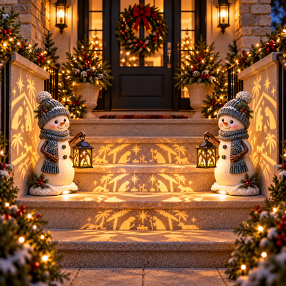 ⛄✨ Last Day 49% Snowman Nativity Glow™ – Solar Christmas Step Light with Holy Family Projection
