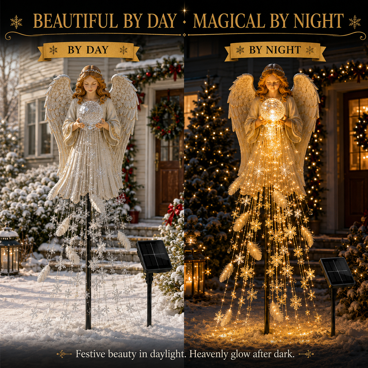 ✨ Angel Blessing Fountain – Solar Cascading Snowflake Garden Light 👼