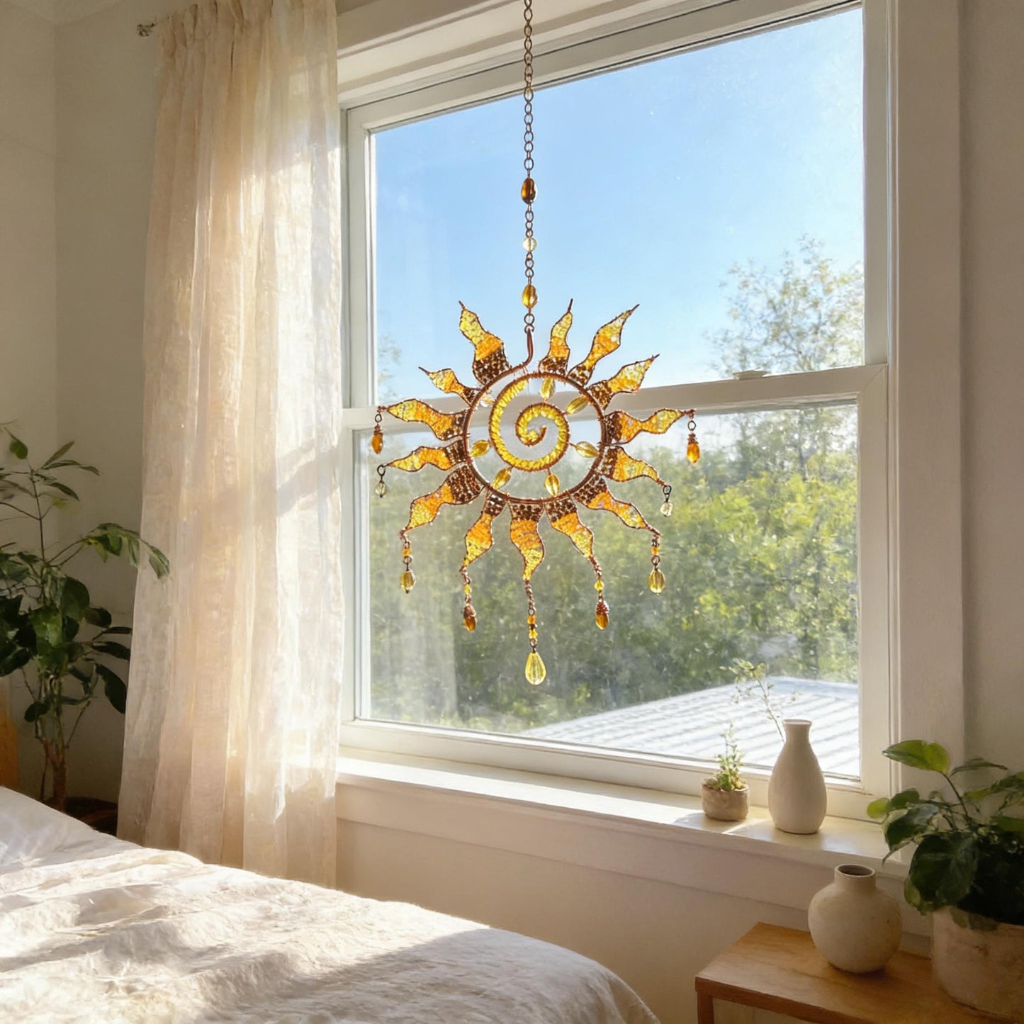 ✨ Sun Spiral Crystal Suncatcher – Handmade Boho Light Catcher | 70% OFF Today 🌞
