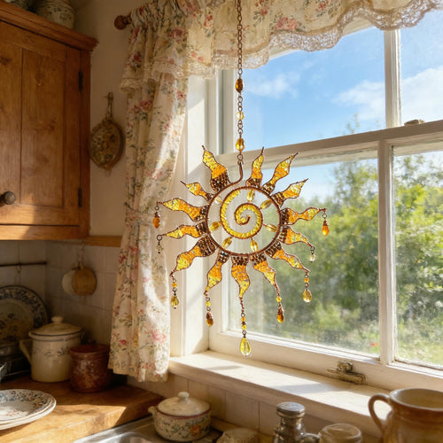 ✨ Sun Spiral Crystal Suncatcher – Handmade Boho Light Catcher | 70% OFF Today 🌞