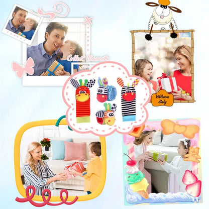 🔥Last Day 56% OFF - 👶🌈A set Newborn Baby Cartoon Animal Wrist Bell Rattle Socks