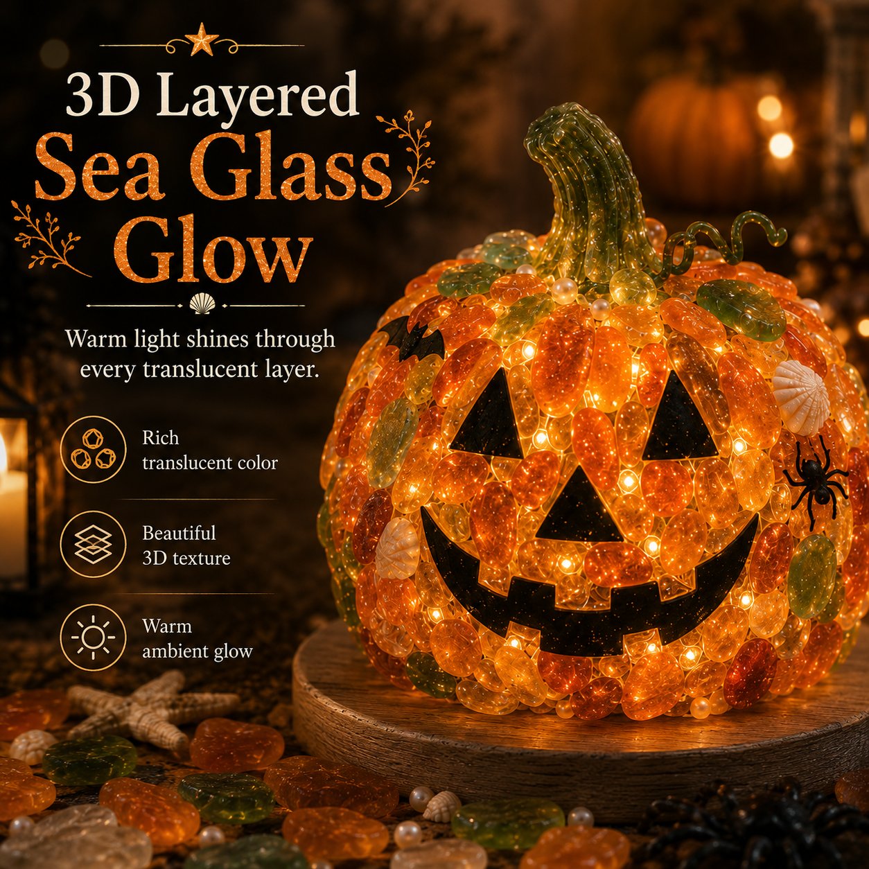 🔥😍 Last Day 49% OFF – 🎃 Beginner-Friendly DIY Lighted Sea Glass Halloween Character Kit Collection | Complete Kit with Sea Glass Pieces, LED Lights & Step-by-Step Guide Included 💕