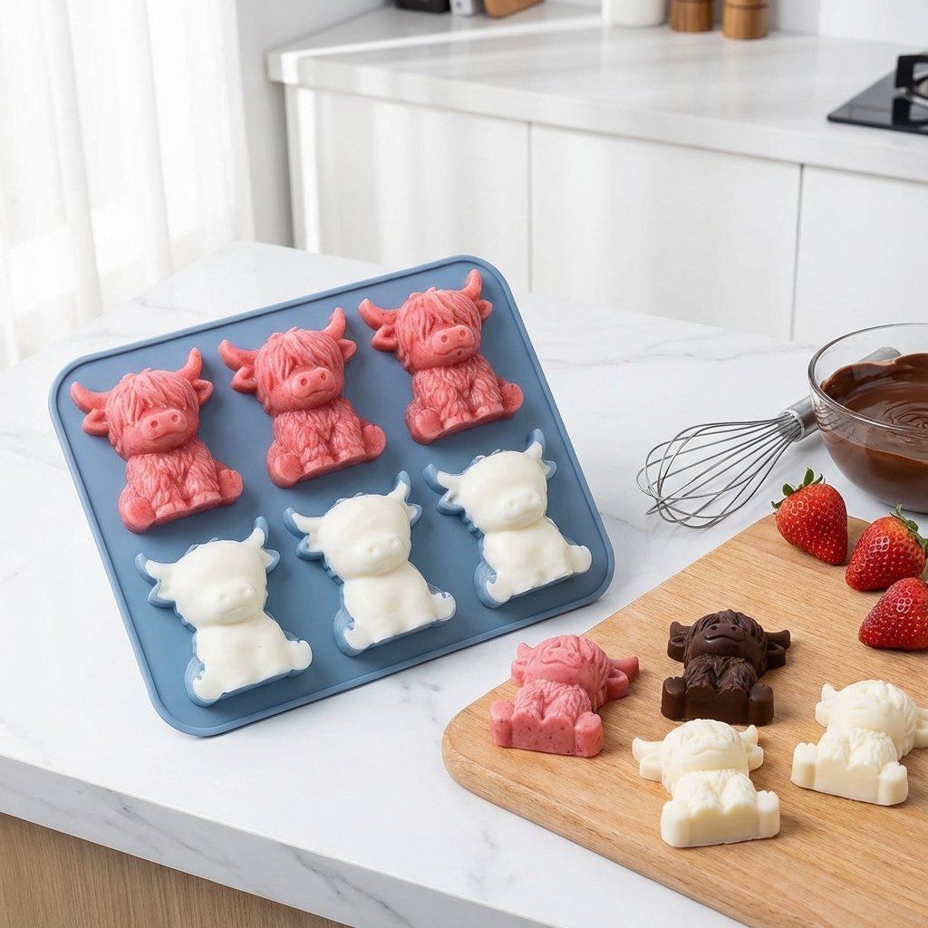 🐮🧊 Mini Highland Cow Ice Cube & Dessert Mold 🍪 Cute 3D Ice for Drinks, Parties & Gifts🎁