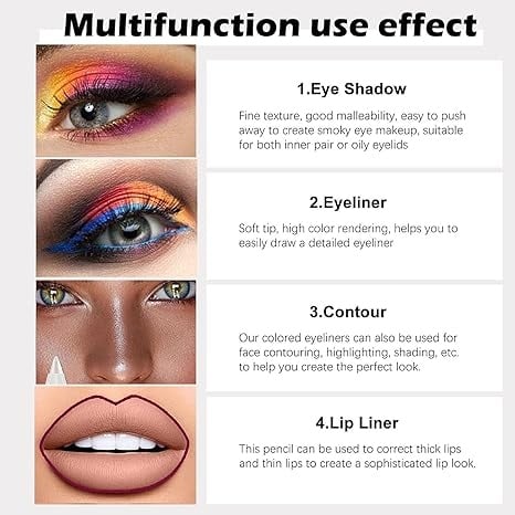💧12-Pack Waterproof Colored Gel Eyeliner Pencil – Metallic & Shimmer Finishes, Smudge-Proof(Pencil sharpener color is random)