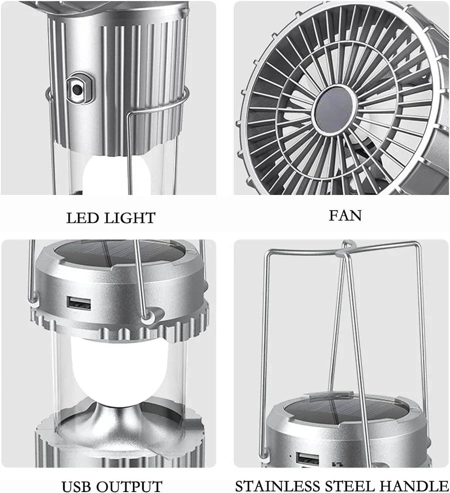🔥3 in 1 Portable Solar Outdoor Led Camping Lantern with Fan