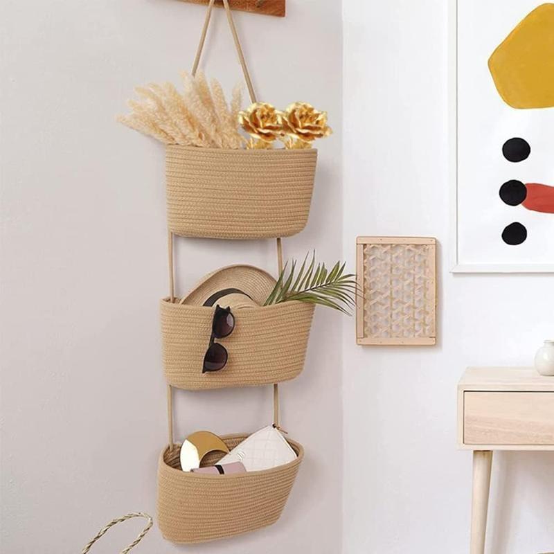 Decorative 3-Tier hanging organizer bag, over the door basket