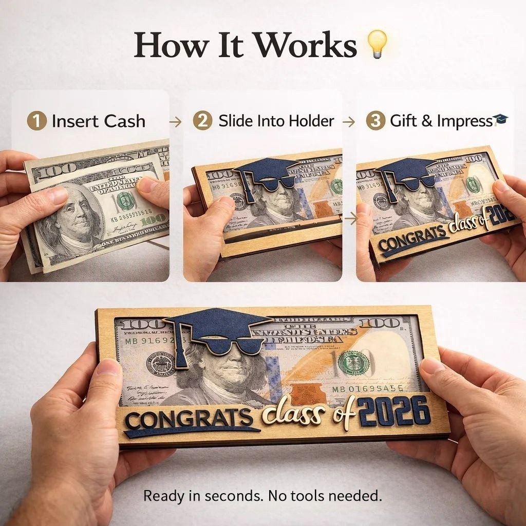 🎓Class of 2026 Graduation Wooden Money Holder for Cash & Gift Cards 🎁