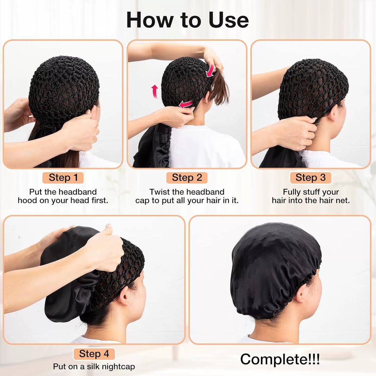 Detachable Satin Hair Wrap & Hair Net — 2-in-1 Design