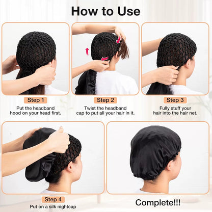 Detachable Satin Hair Wrap & Hair Net — 2-in-1 Design