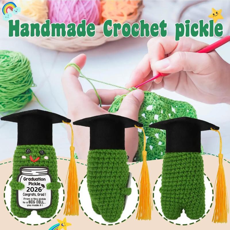 Handmade Crochet Graduation Pickle — "You're a Big Dill" Funny Gift with Grad Cap