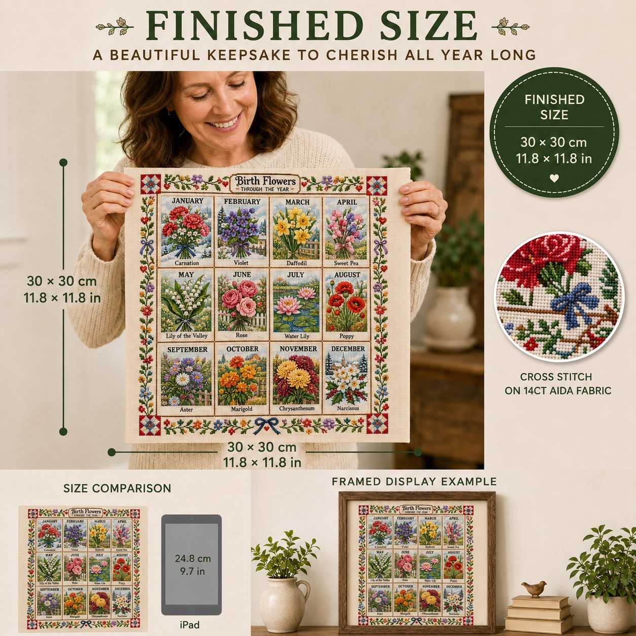 🧵 Beginner-Friendly 12-Month Seasonal Embroidery DIY Kit | 8 Theme Collections with Pre-Printed Fabric, Floss, Needles & Complete Stitching Guide Included 💕