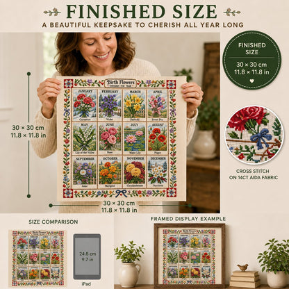 🧵 Beginner-Friendly 12-Month Seasonal Embroidery DIY Kit | 8 Theme Collections with Pre-Printed Fabric, Floss, Needles & Complete Stitching Guide Included 💕
