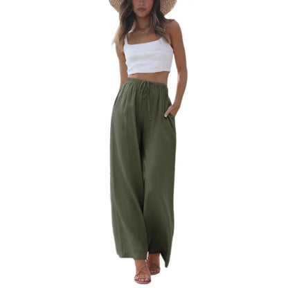 2026 SummerVibes-Women's Cotton Linen Summer Palazzo Pants Flowy Wide Leg Beach Trousers