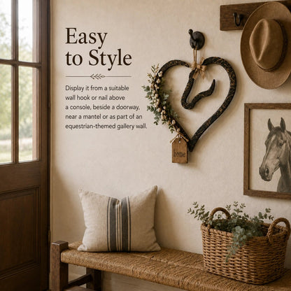 Rustic Horse Heart Wall Decor with Greenery – Farmhouse Equestrian Home Accent