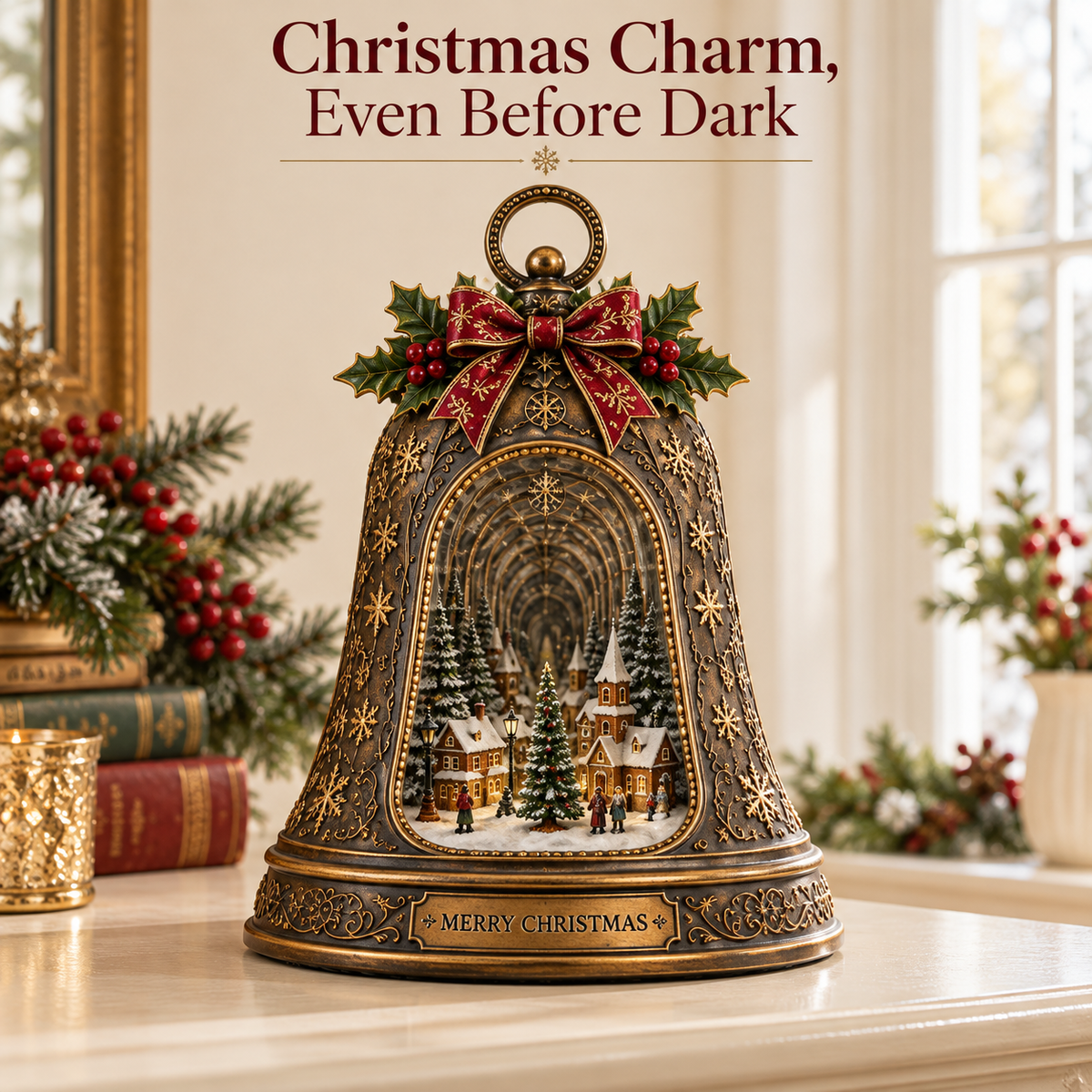 🎄 Christmas Village Infinity Bell – Lighted 3D Holiday Decor