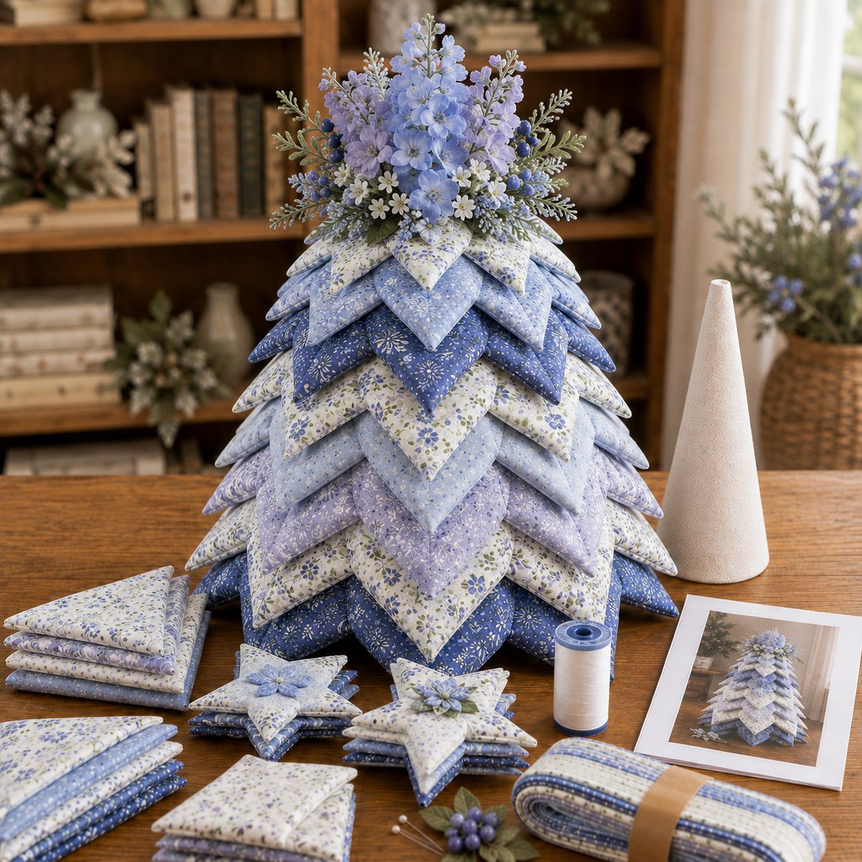 🍂 Beginner-Friendly DIY Fabric Patchwork Fall Tree Kit | Coordinated Autumn Fabrics, Cone Base, Securing Pins & Floral Topper Included 🌼✨
