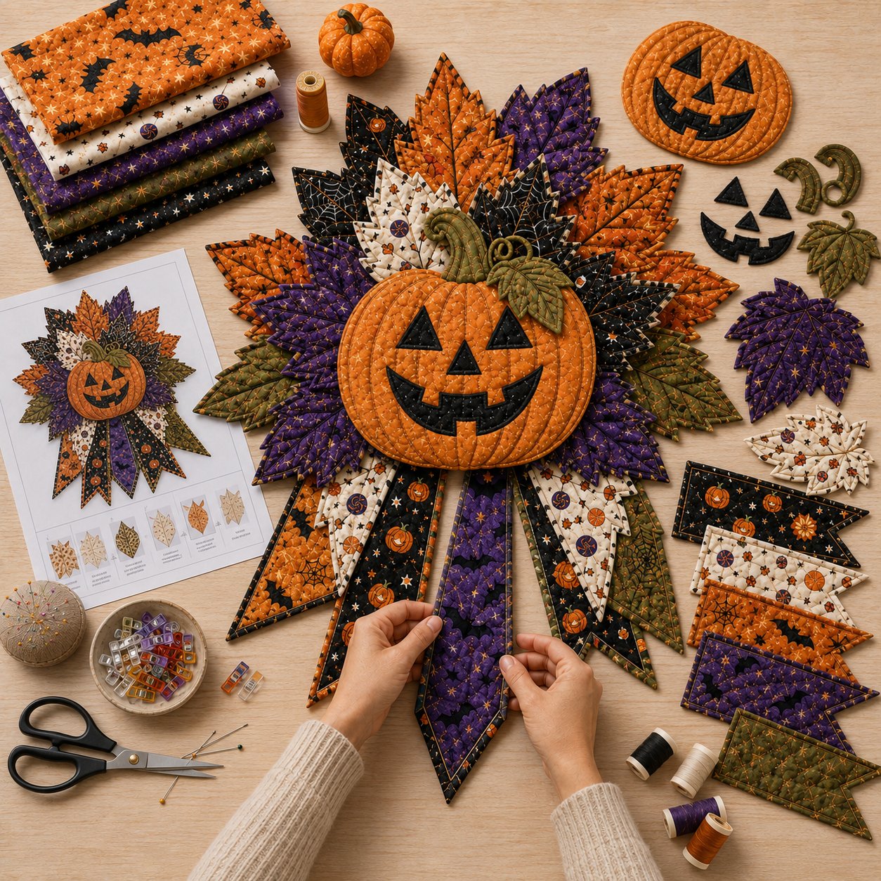 🔥Last Day 49% OFF - 🎃DIY Quilted Halloween Pumpkin Door Hanger Kit(📦Buy 2 Free Shipping)