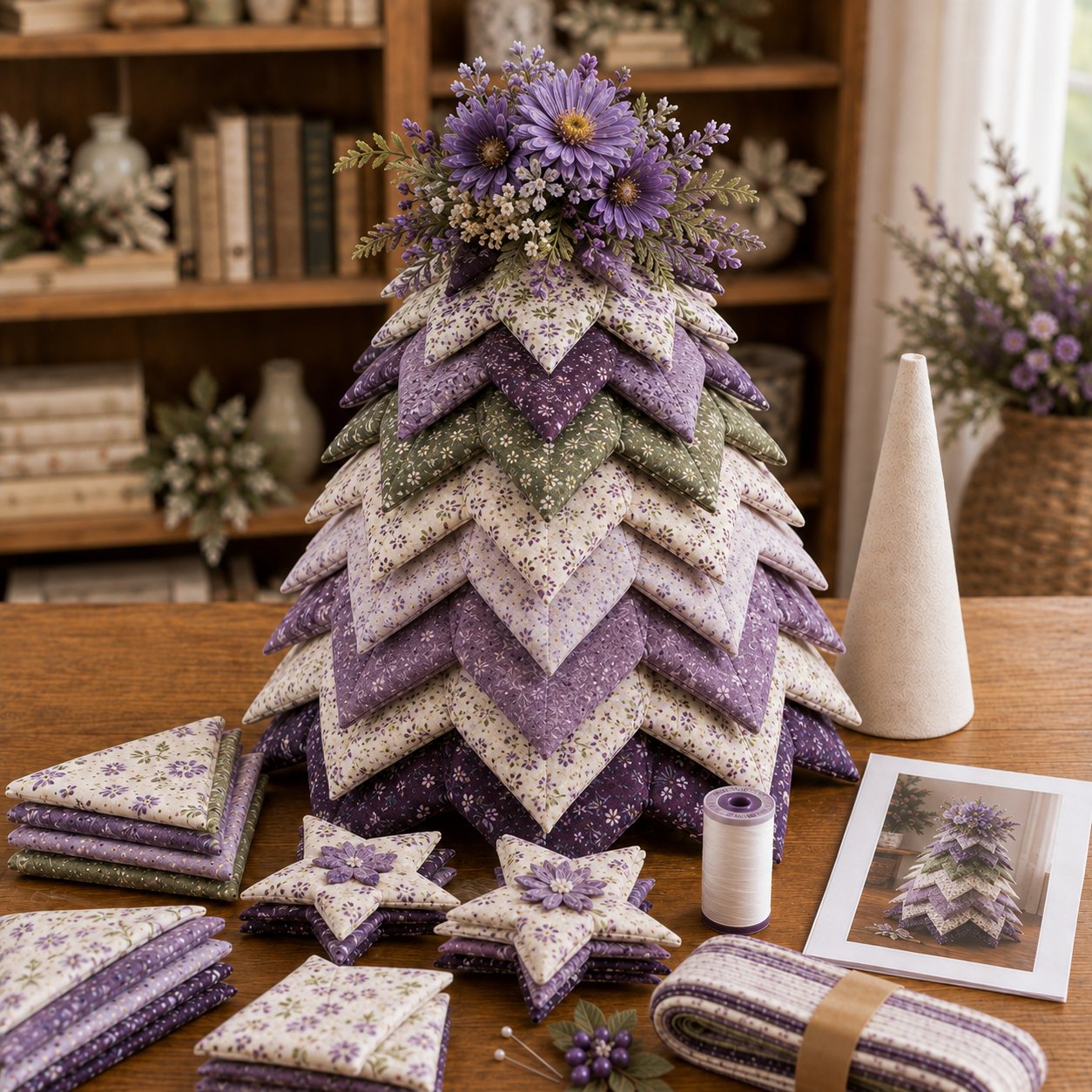 🍂 Beginner-Friendly DIY Fabric Patchwork Fall Tree Kit | Coordinated Autumn Fabrics, Cone Base, Securing Pins & Floral Topper Included 🌼✨