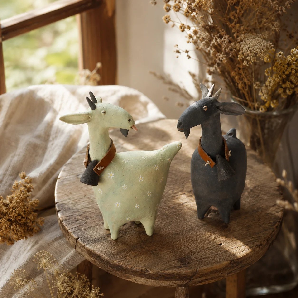 Whimsical Farmhouse Goat Figurines Set of 2