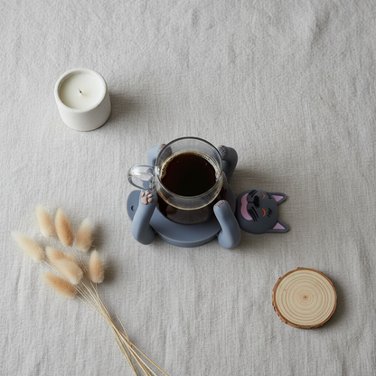 Grey Cat Coaster - Scandinavian Flatlay