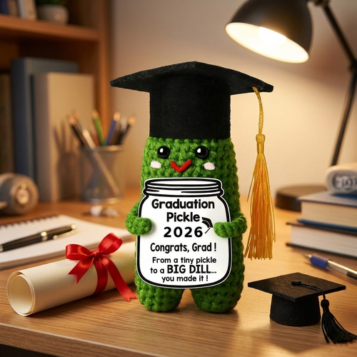 Handmade Crochet Graduation Pickle — "You're a Big Dill" Funny Gift with Grad Cap