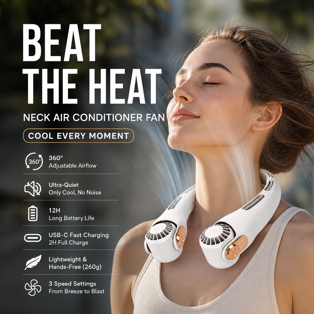 🥳2026 HOT SALE🥳💨 48% OFF!🍃 Neck Air Conditioner Fan – Ultra‑quiet, 360° rotating, 3 speeds. Hands‑free cooling, long battery. Summer essential! 😎🌬️