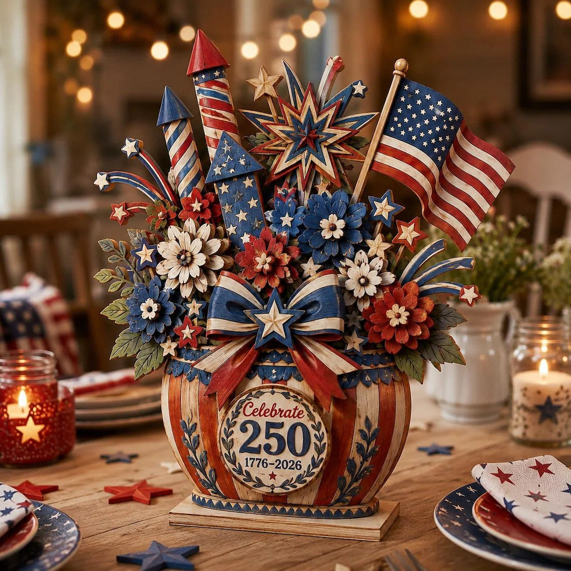 🔥Last Day 50% OFF🔥Personalized America 250 Wooden Centerpiece