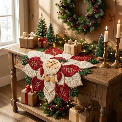🎅 Christmas Santa Poinsettia Quilted Table Runner | Handmade Holiday Home Decor