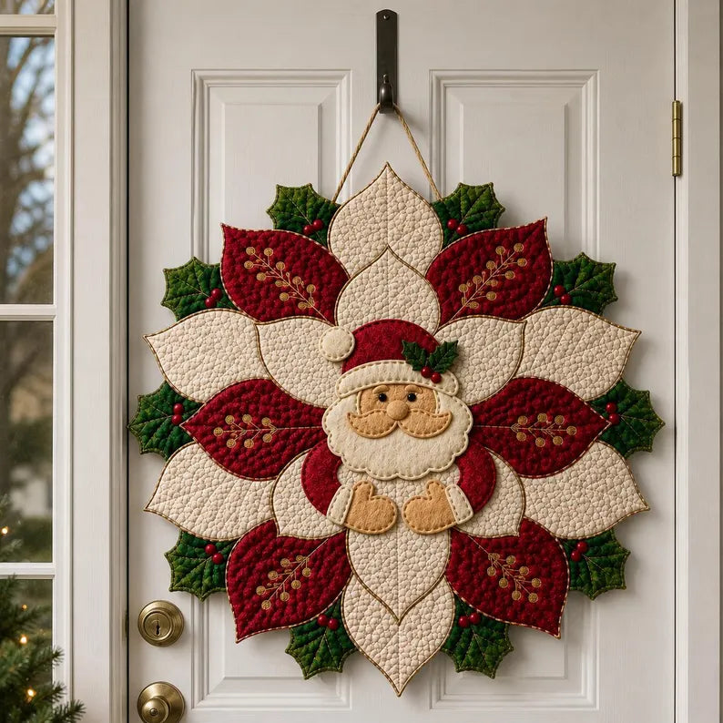 🎅 Christmas Santa Poinsettia Quilted Table Runner | Handmade Holiday Home Decor