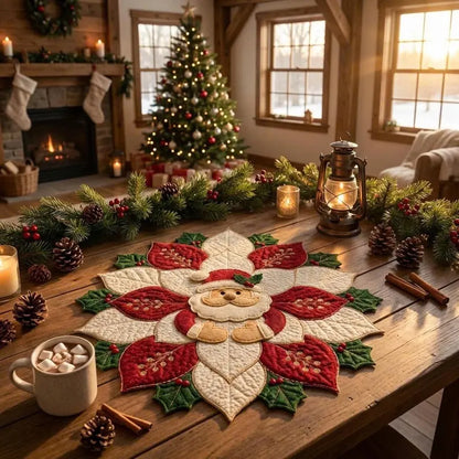 🎅 Christmas Santa Poinsettia Quilted Table Runner | Handmade Holiday Home Decor