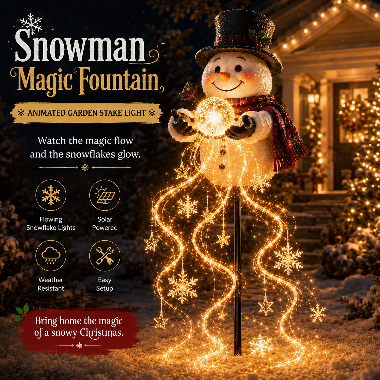 🎄Last day 49% OFF⛄Snowman Magic Fountain™-Flowing Snowflake LED Christmas Garden Light❄️