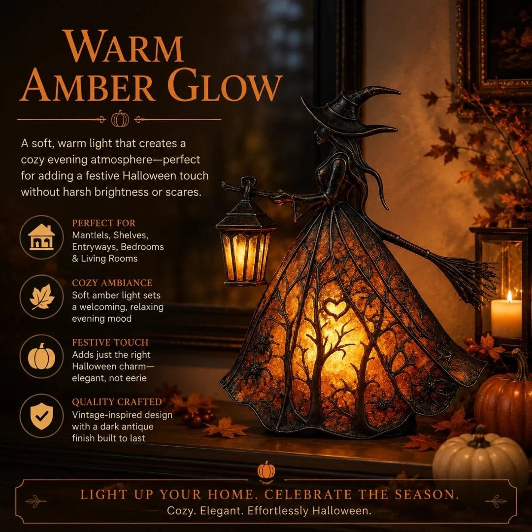Warm amber witch lamp in cozy fall interior