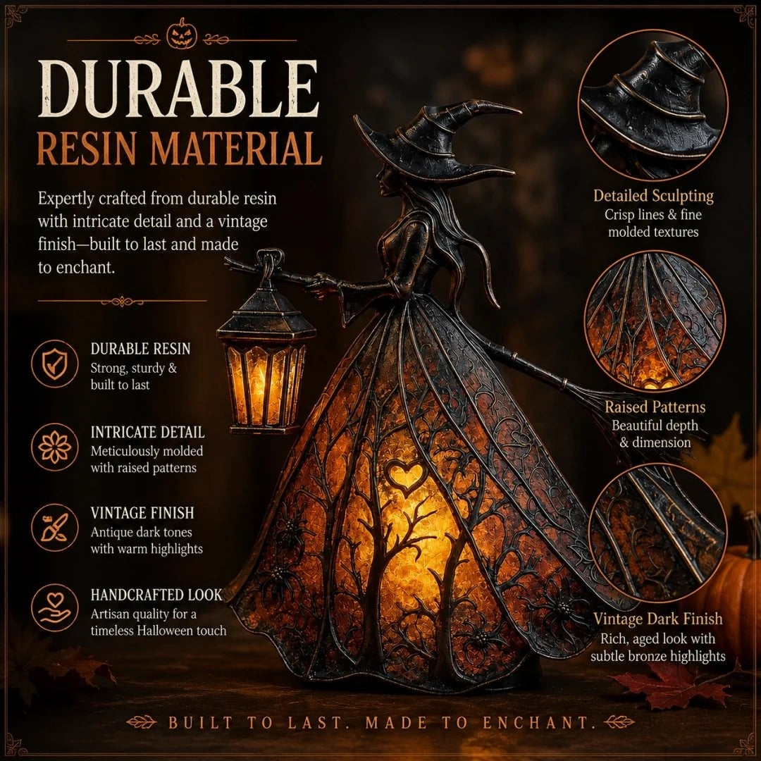 Detailed resin finish on witch lamp