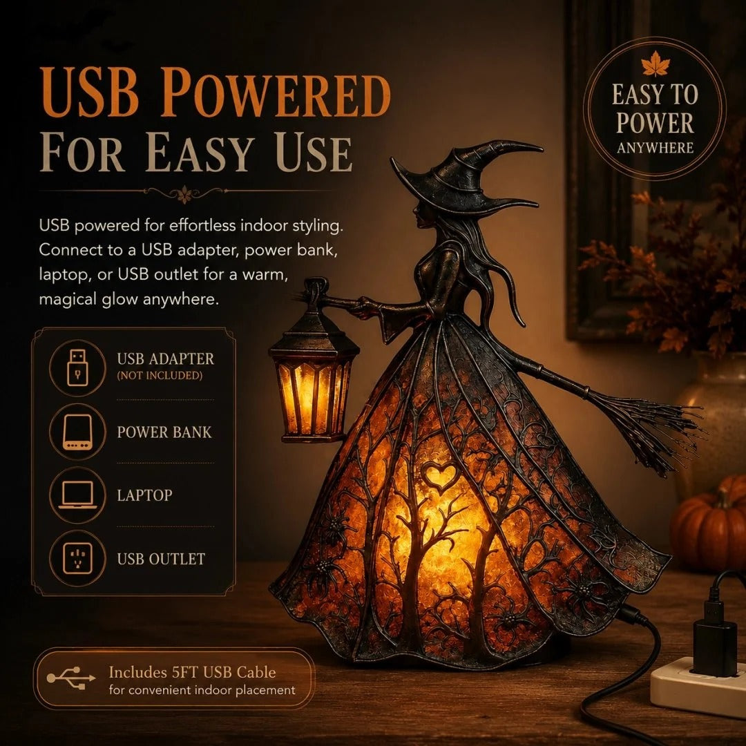 USB powered Halloween witch lamp with included cable