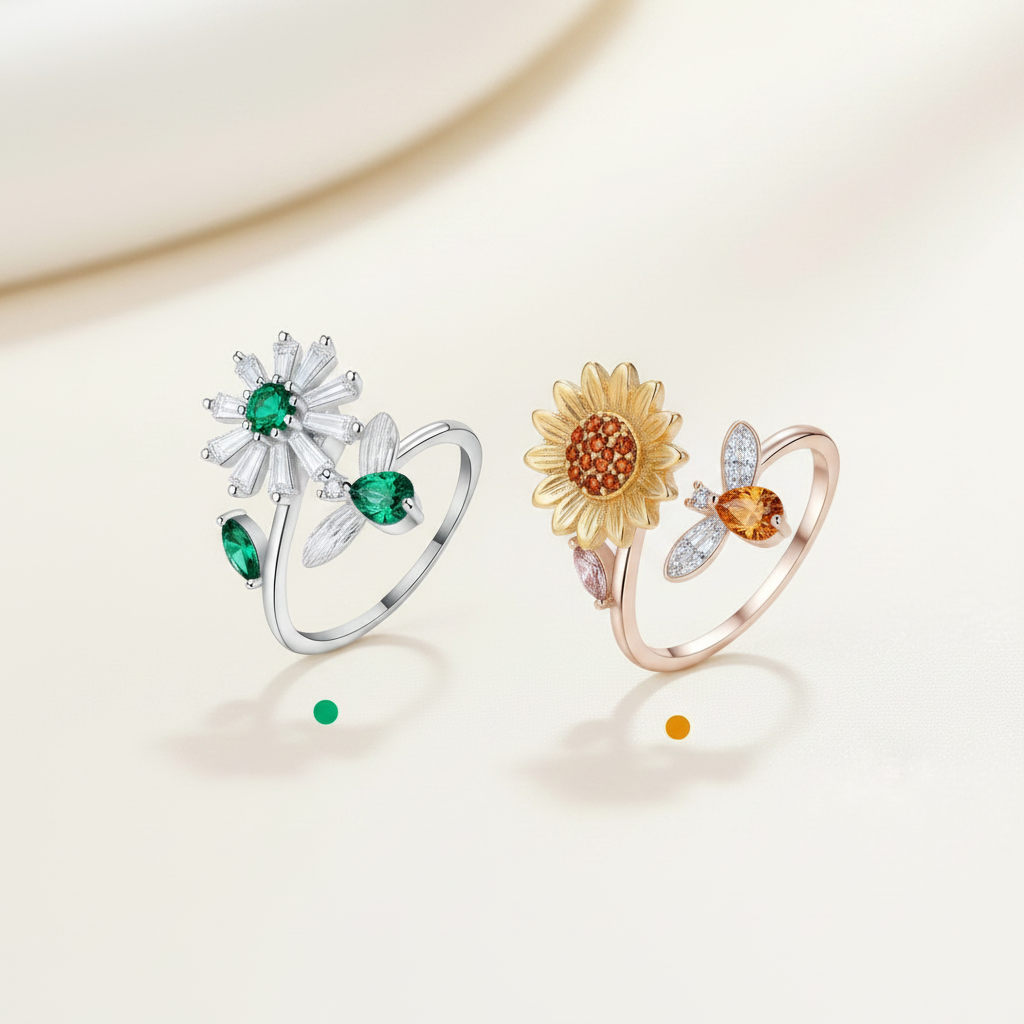 Wild Meadow x Golden Hour - Green and Sunflower rings