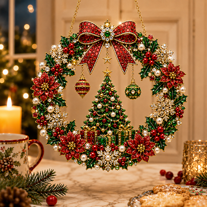 DIY Christmas Pearl Art Diamond Painting Acrylic Wreath Pendant