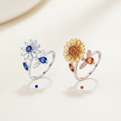 Midnight Garden x Golden Hour - Blue and Sunflower rings