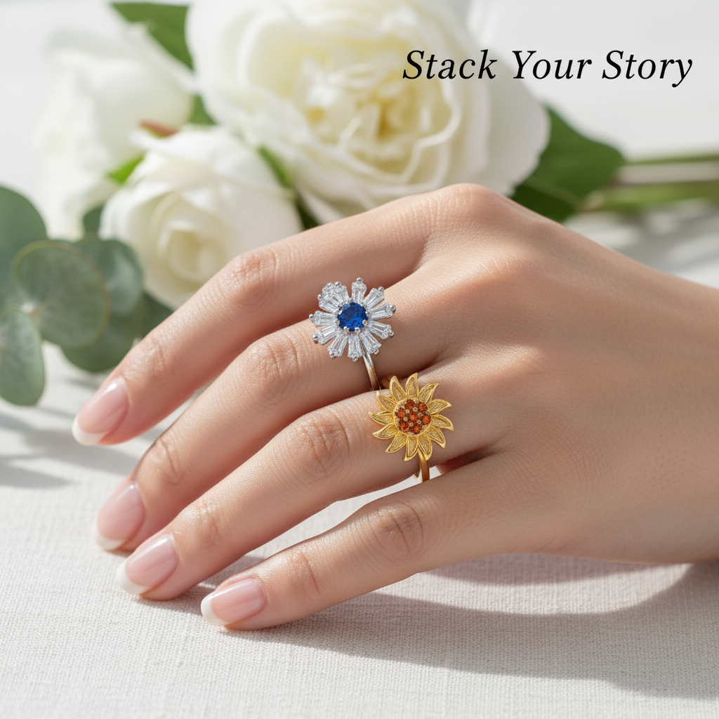 To My Daughter — Sunflower Spinner Ring | Anxiety Fidget Ring | Adjustable | Mother's Day Gift